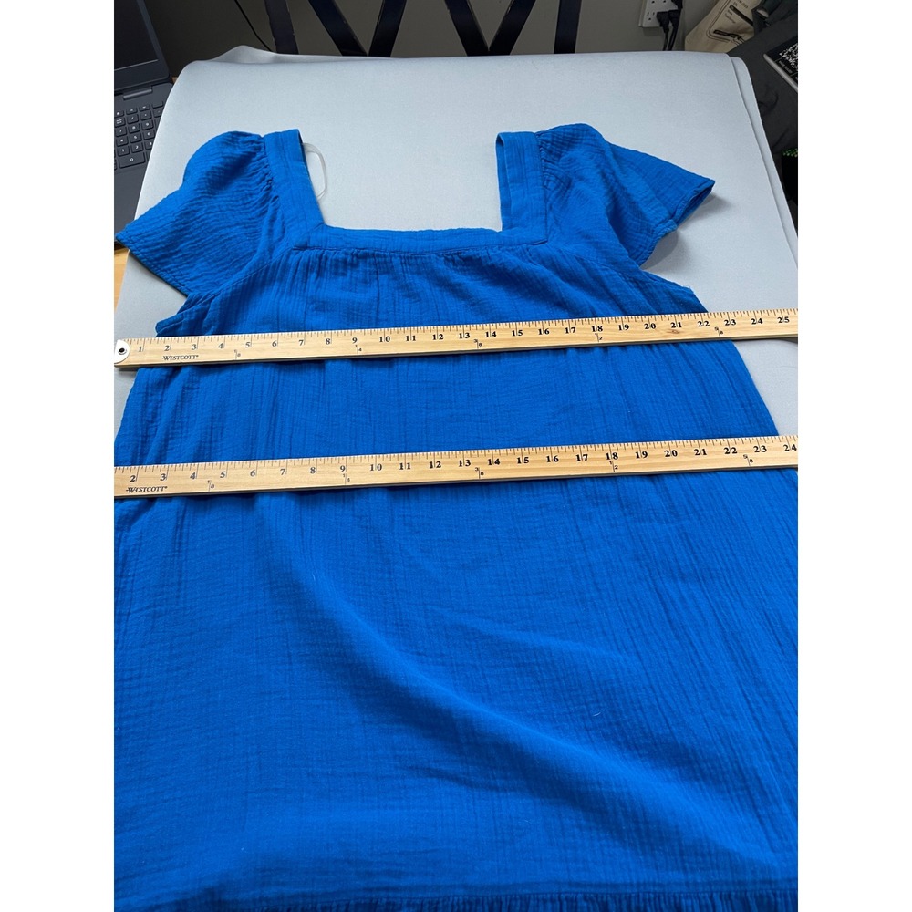 Sonoma Goods For Life Blue Cotton Gauze Tiered Midi Dress XXL Square Neck - Picture 8 of 10